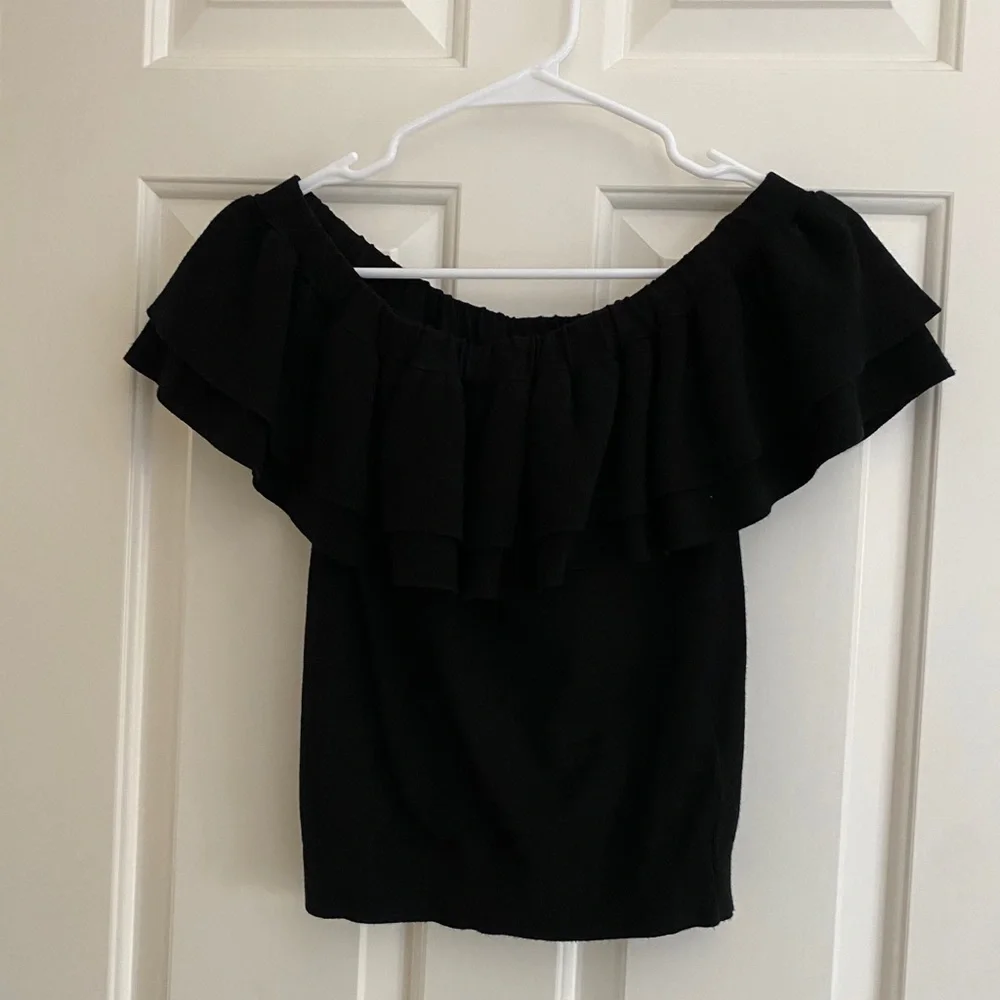 J. Crew Summer Black Ruffle Top